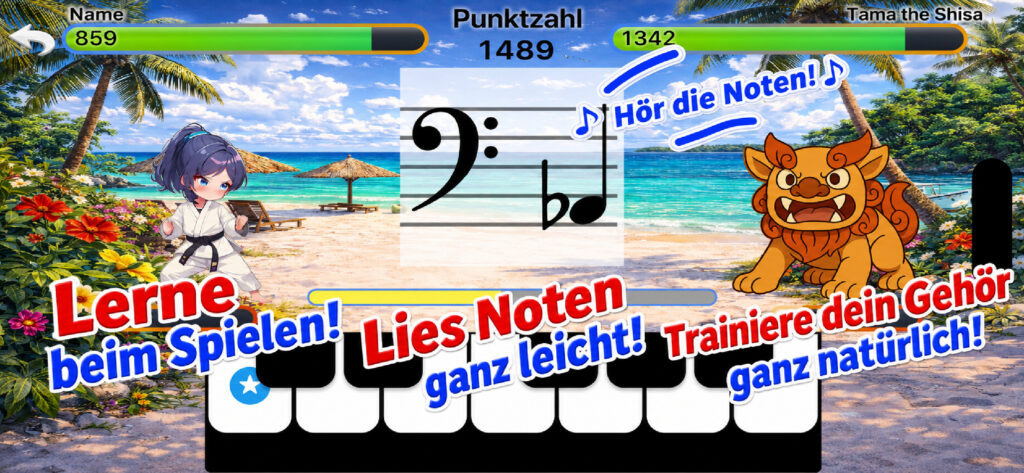 Lerne beim Spielen. Noten lesen leicht gemacht. Trainiere dein Gehör auf natürliche Weise.