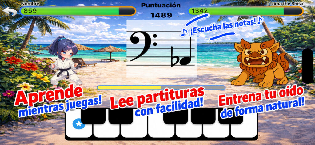 Aprende mientras juegas. Lee partituras con facilidad. Entrena tu oído naturalmente.