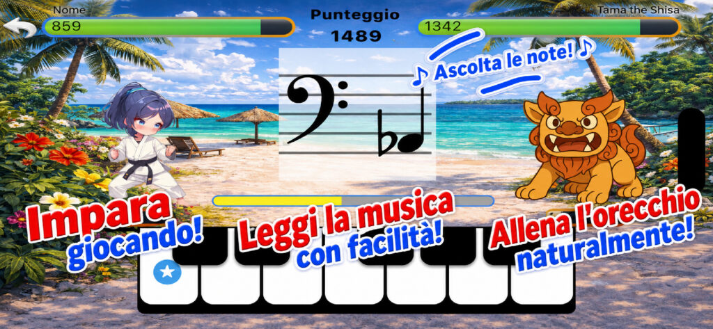 Impara mentre giochi. Leggi la musica con facilità. Allena l'orecchio naturalmente.