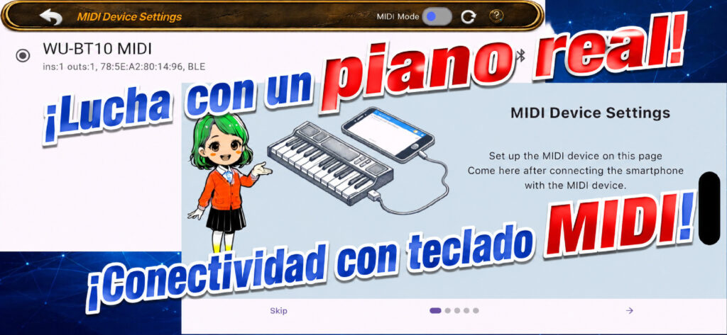 Batalla con un piano real. Conectividad con teclado MIDI.