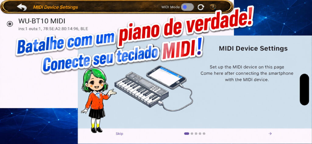 Batalhe com um piano de verdade. Conectividade com teclado MIDI.