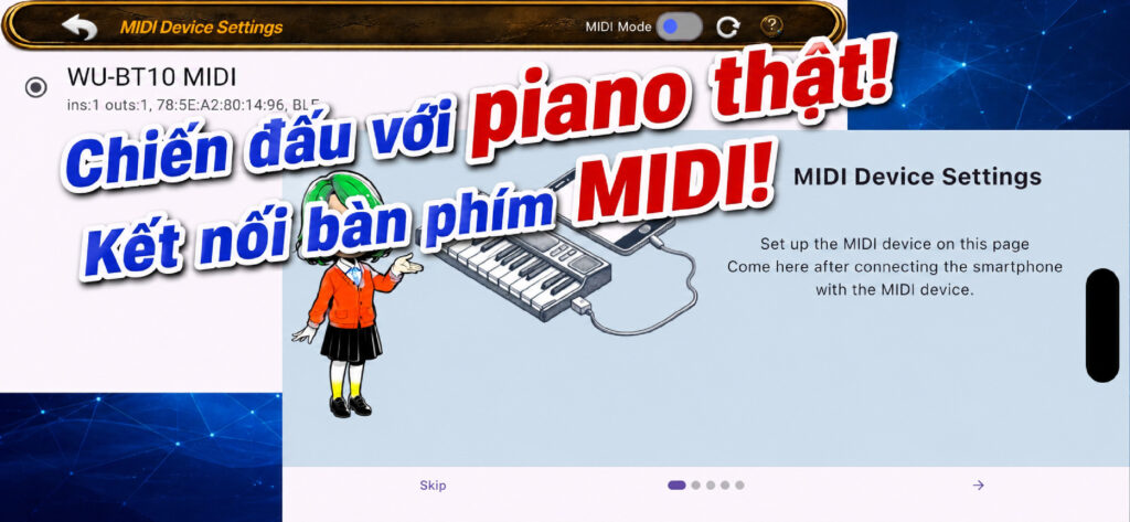 Chiến đấu với đàn piano thực. Kết nối bàn phím MIDI.